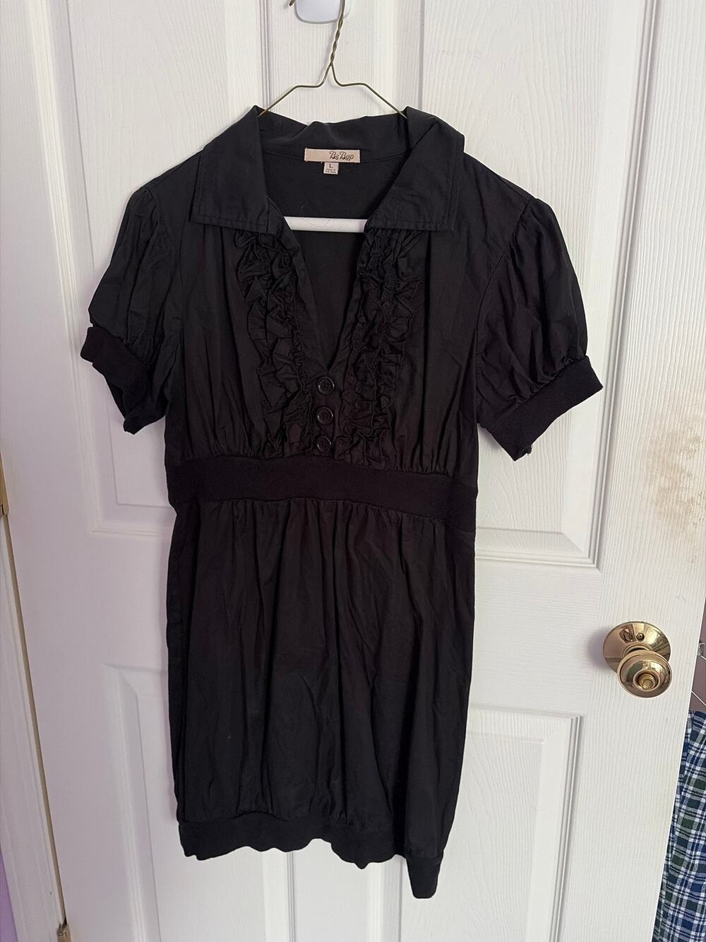 Vintage Bebop V-Neck Short Sleeve Little Black Dress Large